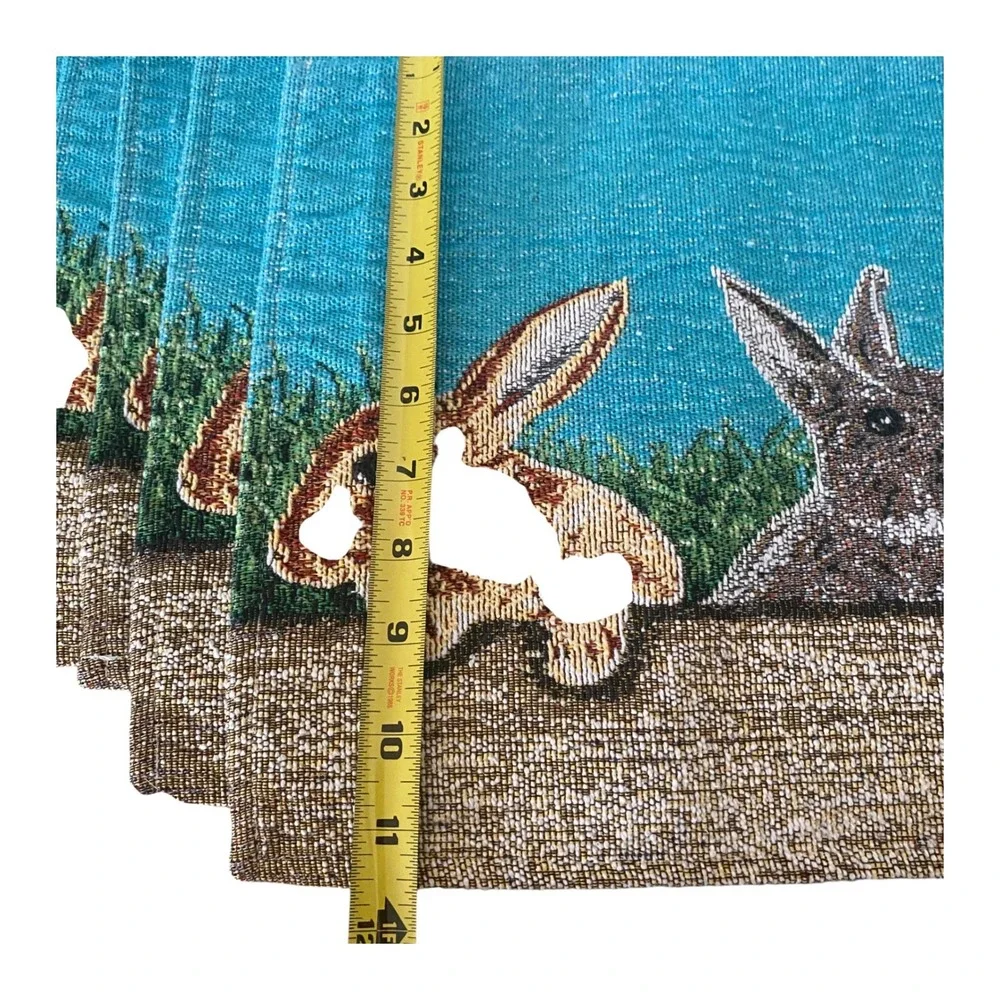 Set of‎ 6 Woven Tapestry Bunny Rabbit Placemats Teal Rustic Easter Spring Decor